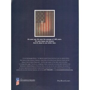 Vintage 1999 Polo Ralph Lauren Print Ad y2k Save Americas Treasures Flag USA